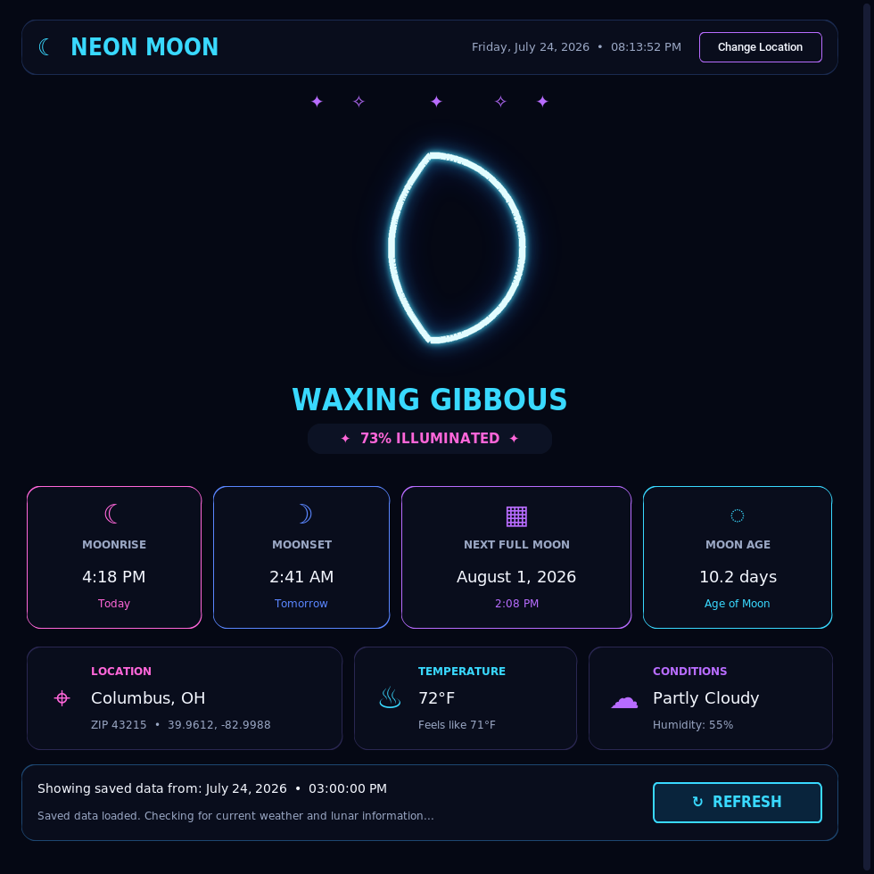 Screenshot of Neon Moon app