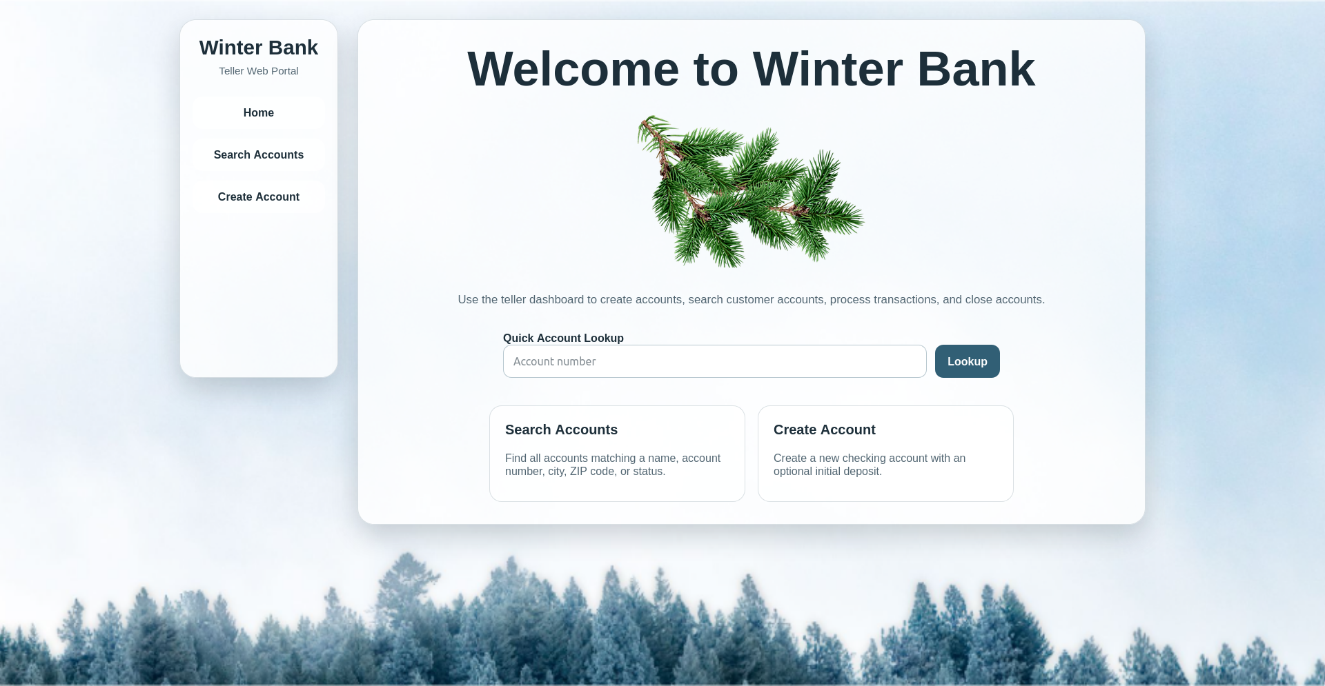 Screenshot of Winter Bank dashboard